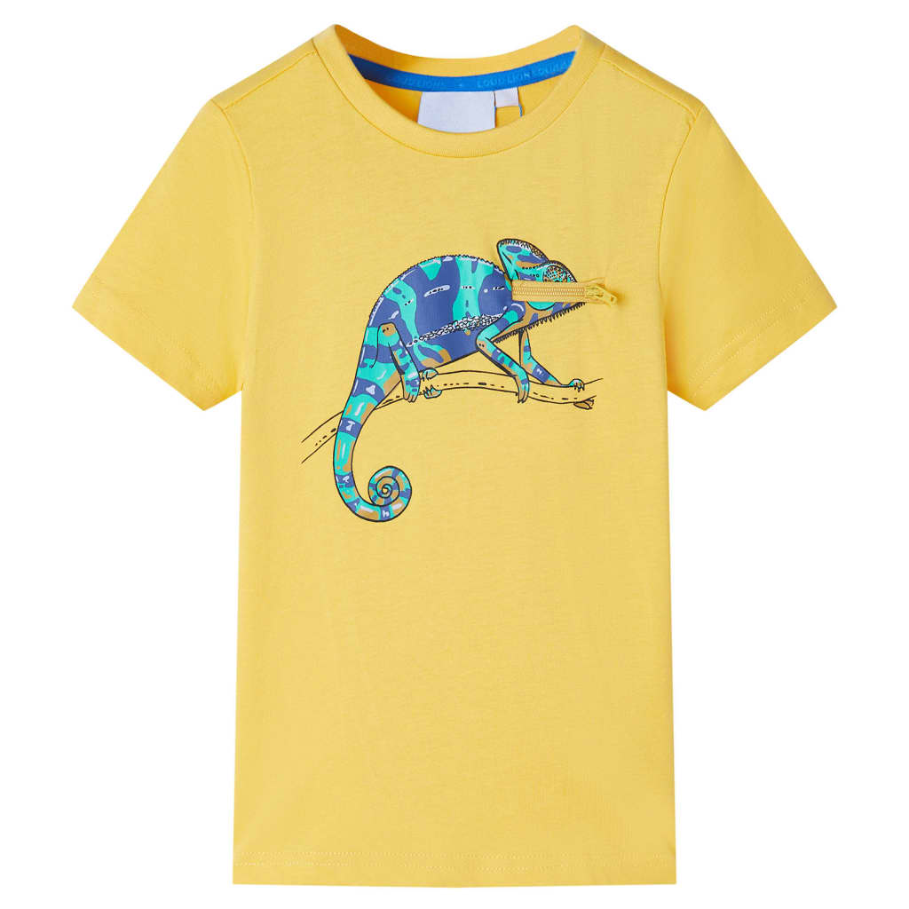Kortærmet T-shirt til børn str. 116 lys okkergul