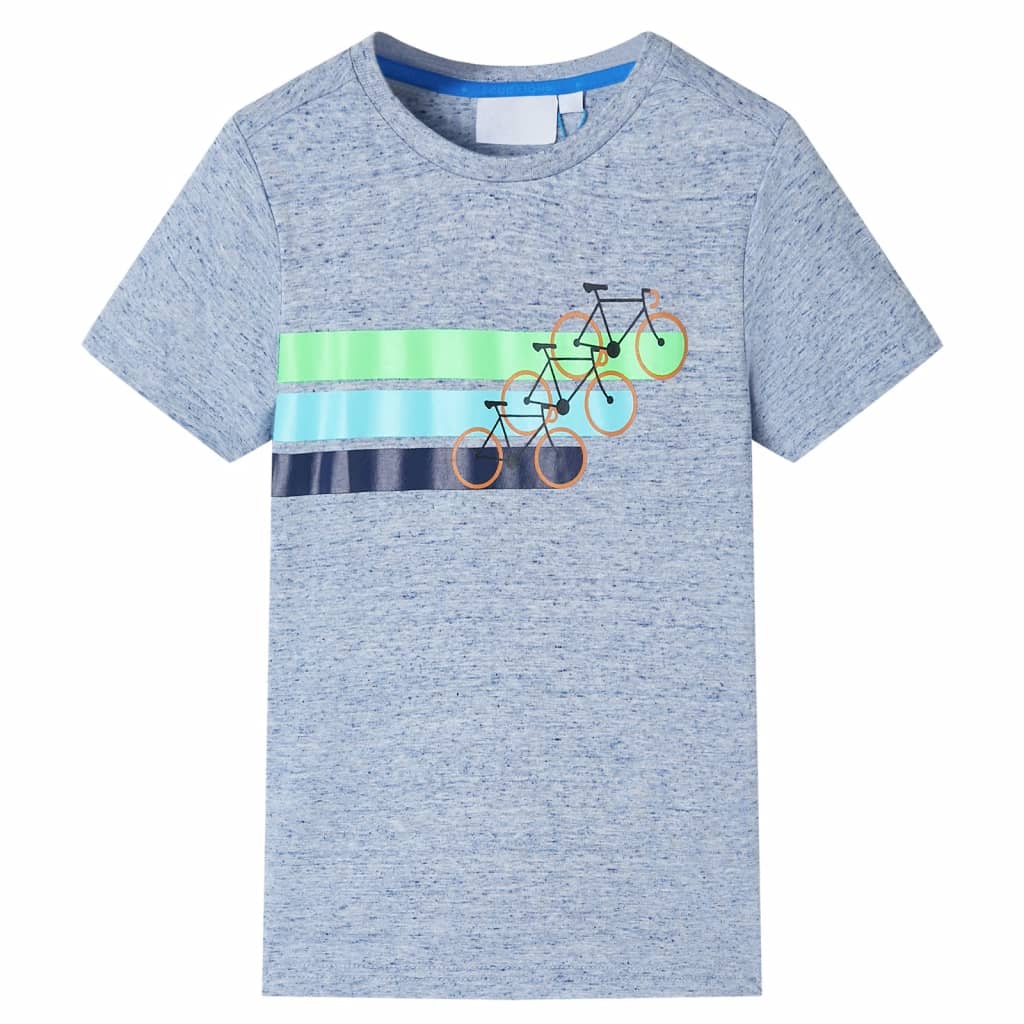 Kortærmet T-shirt til børn str. 140 blåmeleret
