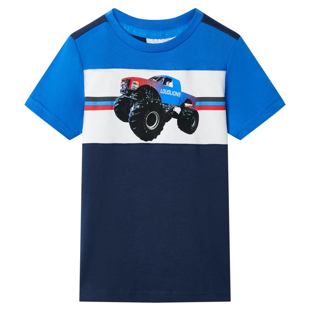 T-shirt til børn str. 116 blå og marineblå
