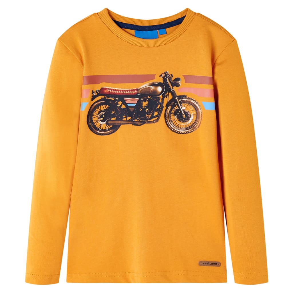 Langærmet T-shirt til børn str. 92 okkergul