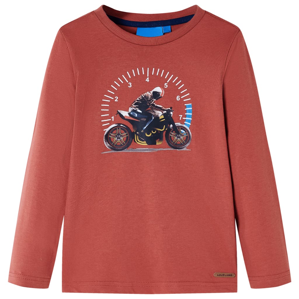 Langærmet T-shirt til børn str. 116 henna