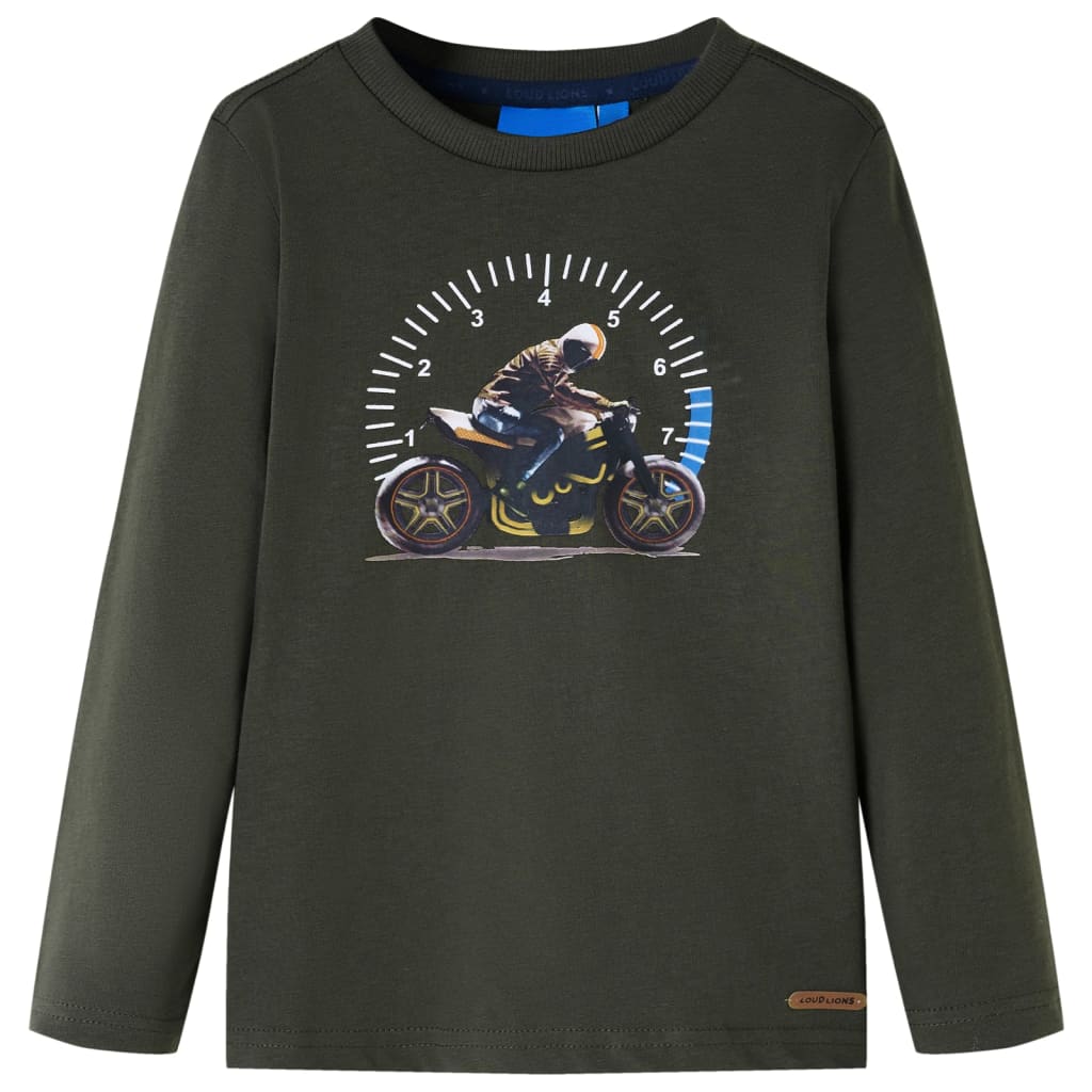 Langærmet T-shirt til børn str. 128 kakifarvet