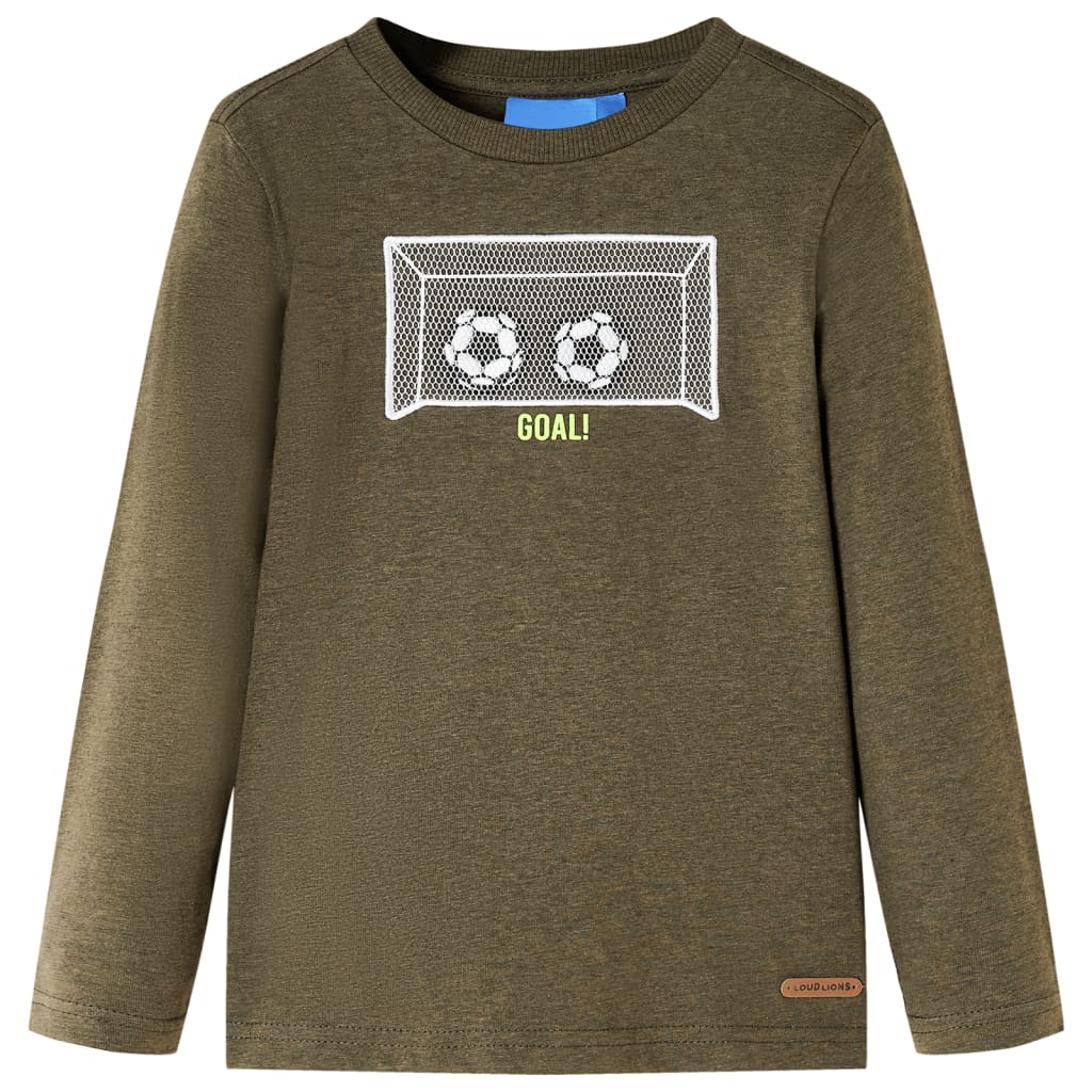 Langærmet T-shirt til børn str. 128 kakimeleret