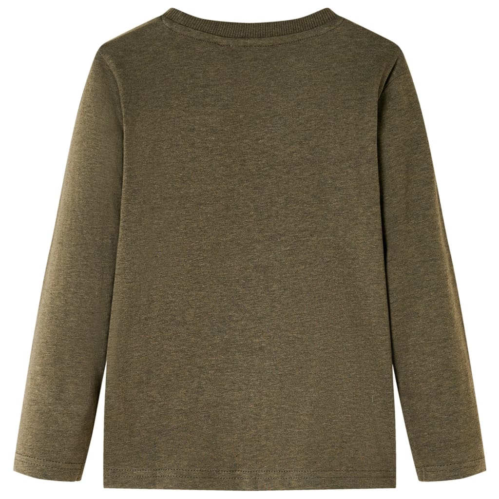 Langærmet T-shirt til børn str. 128 kakimeleret