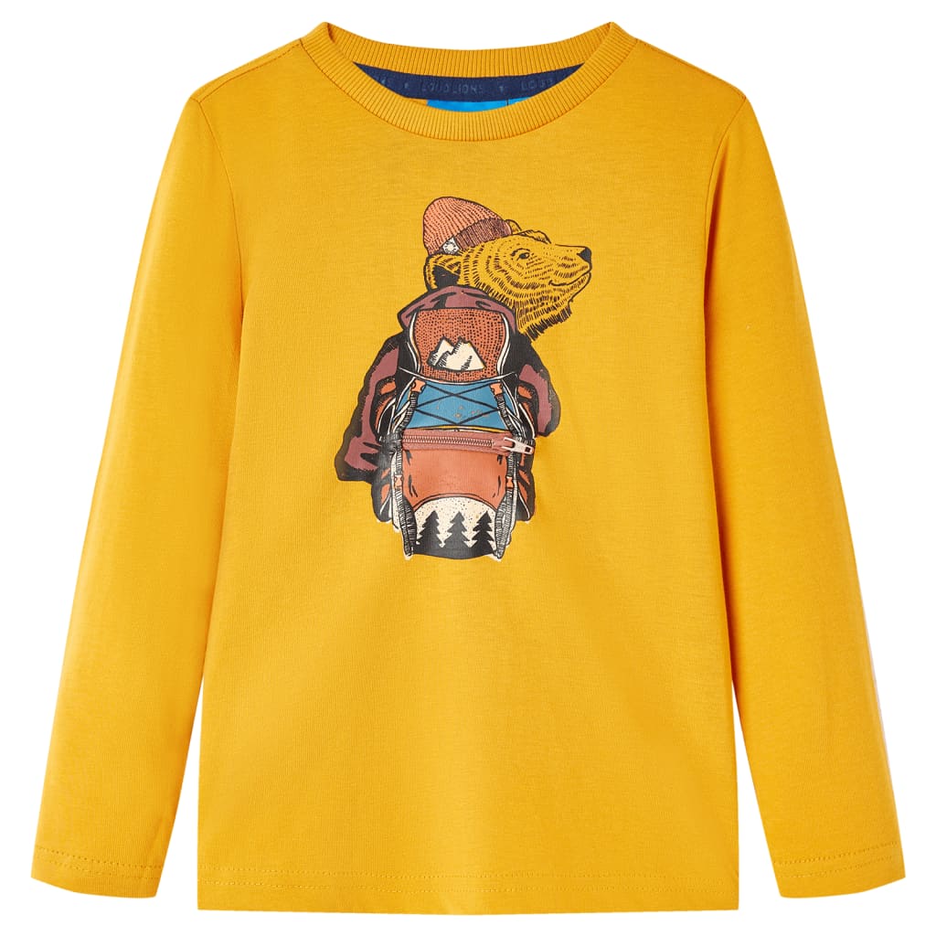 Langærmet T-shirt til børn str. 116 okkergul