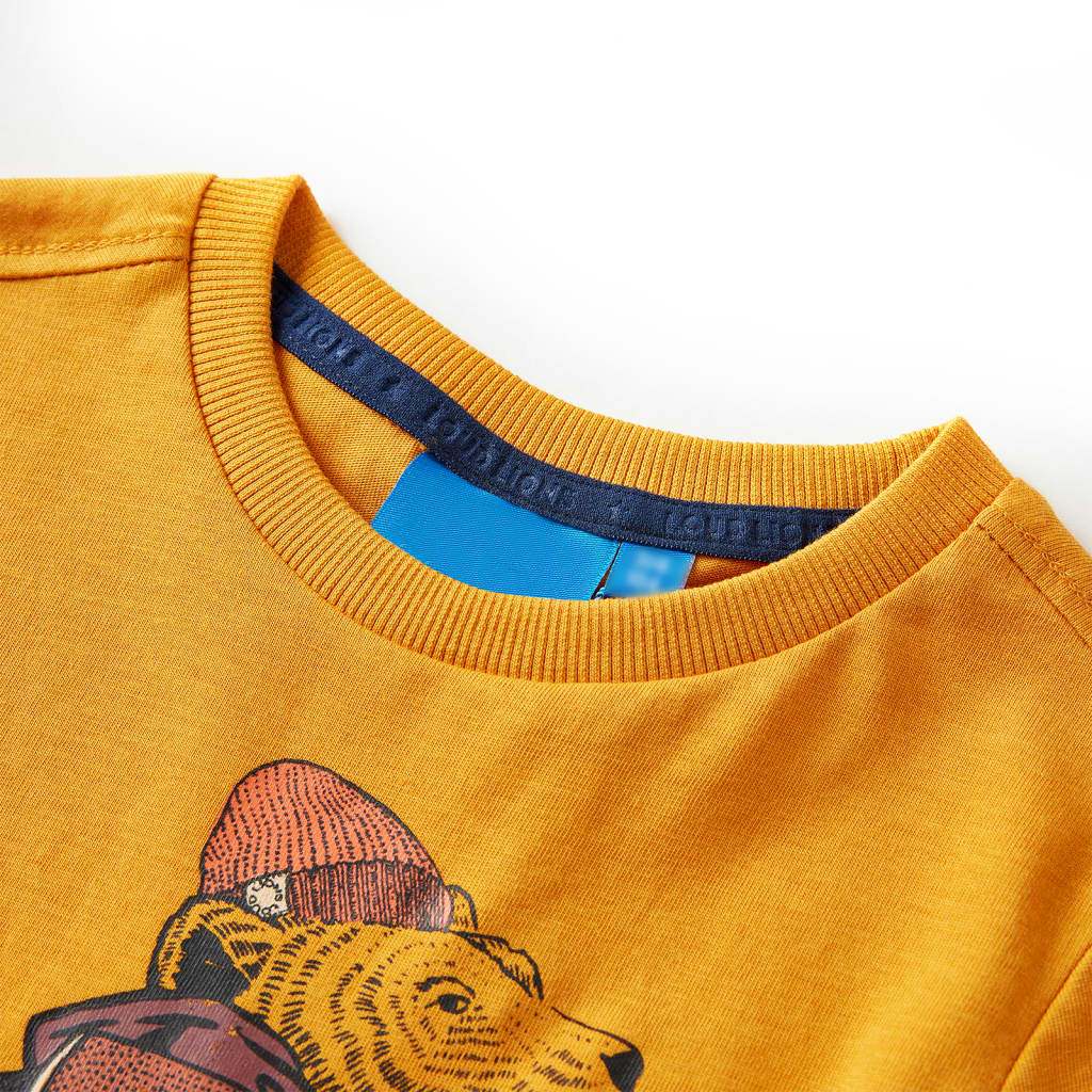 Langærmet T-shirt til børn str. 116 okkergul