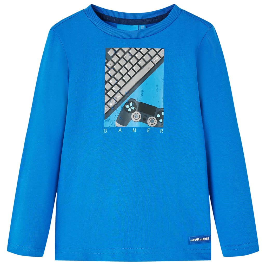 Langærmet T-shirt til børn str. 128 koboltblå