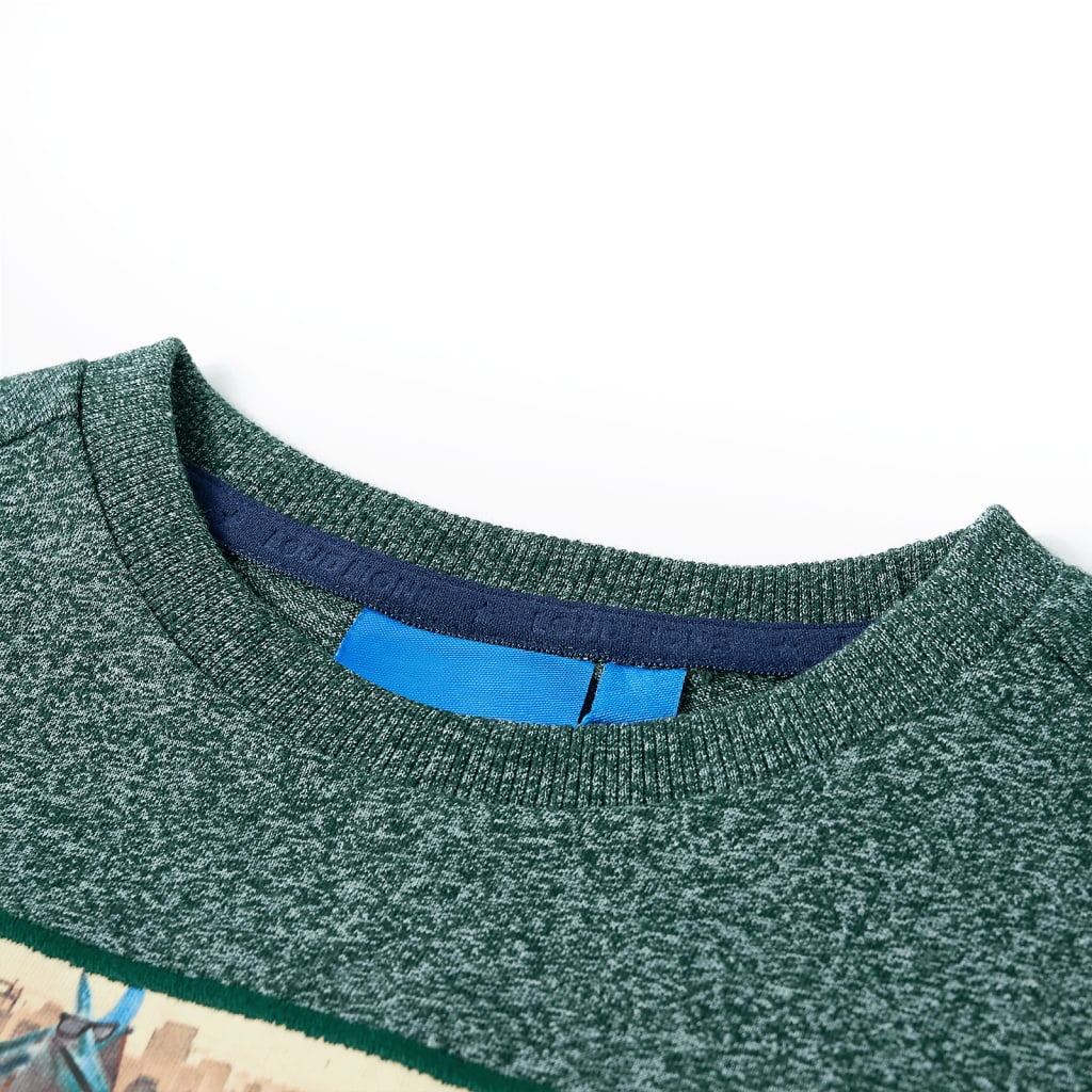 Langærmet T-shirt til børn str. 140 grønmeleret