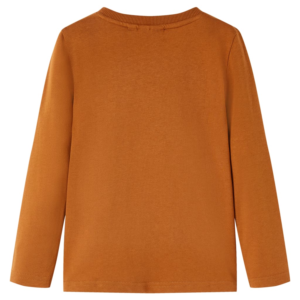 Langærmet T-shirt til børn str. 104 cognacfarvet