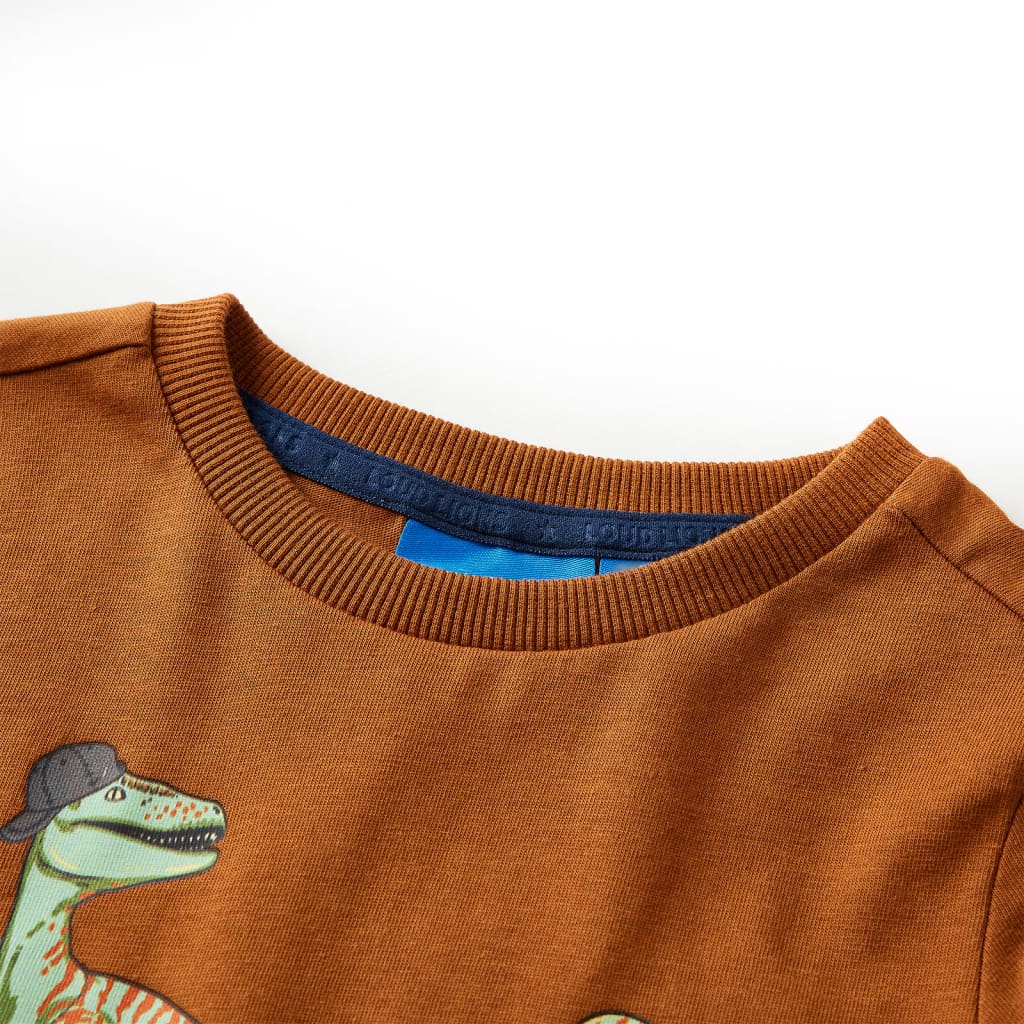 Langærmet T-shirt til børn str. 104 cognacfarvet