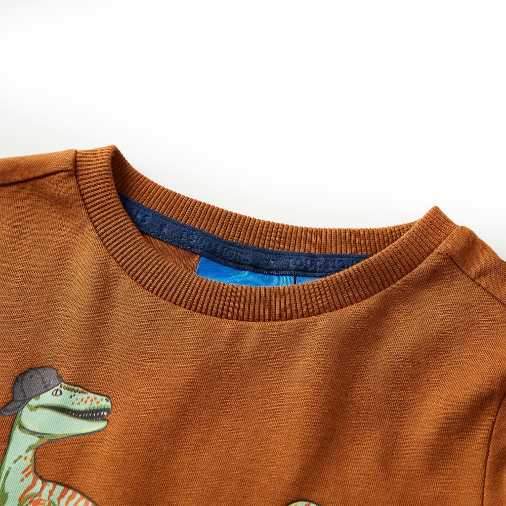 Langærmet T-shirt til børn str. 116 cognacfarvet