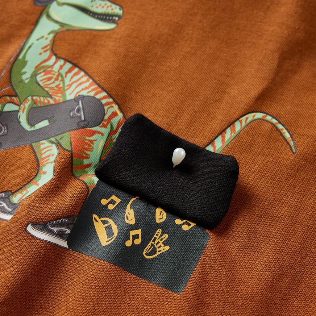 Langærmet T-shirt til børn str. 116 cognacfarvet
