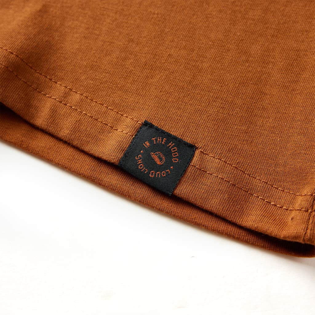 Langærmet T-shirt til børn str. 116 cognacfarvet