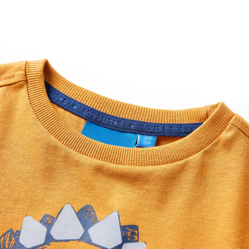 Langærmet T-shirt til børn str. 128 okkergul