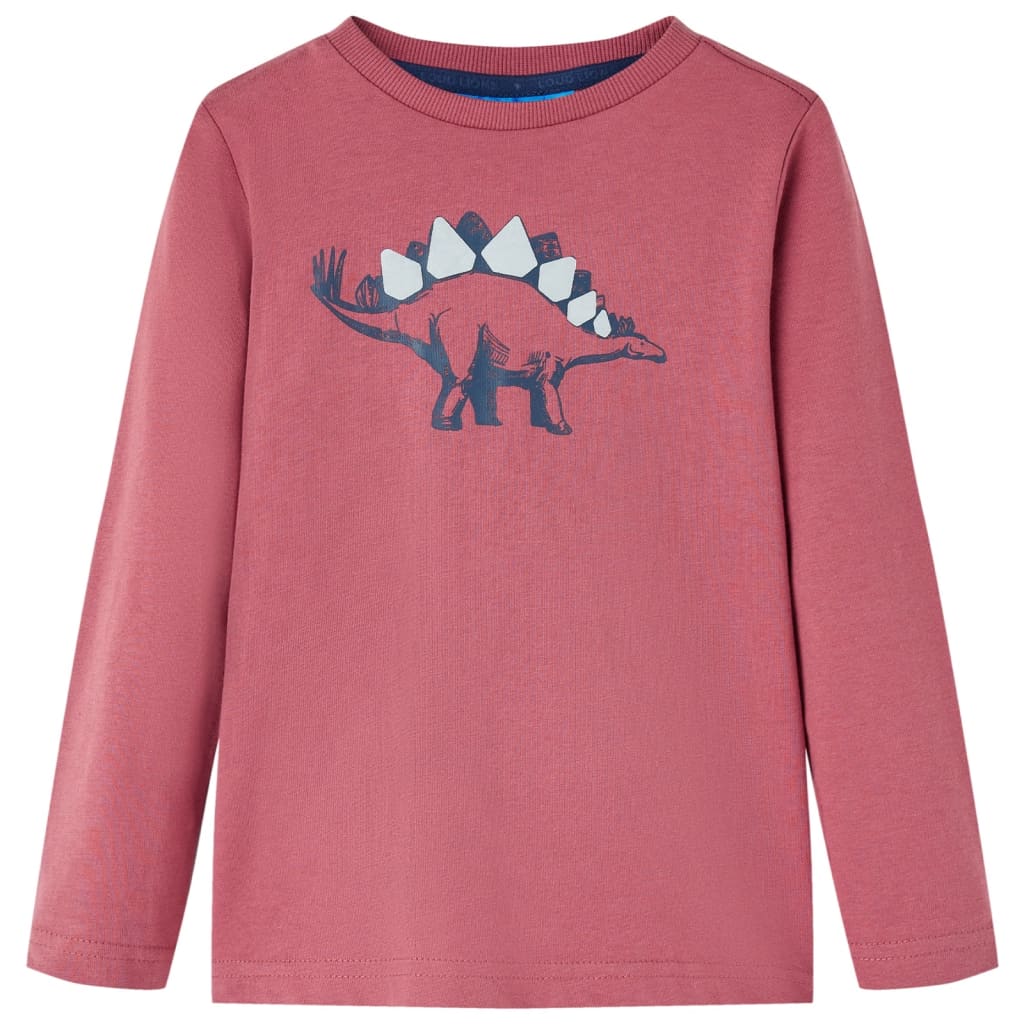 Langærmet T-shirt til børn str. 116 mørkerød
