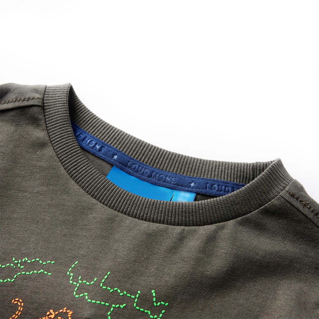 Langærmet T-shirt til børn str. 128 kakifarvet