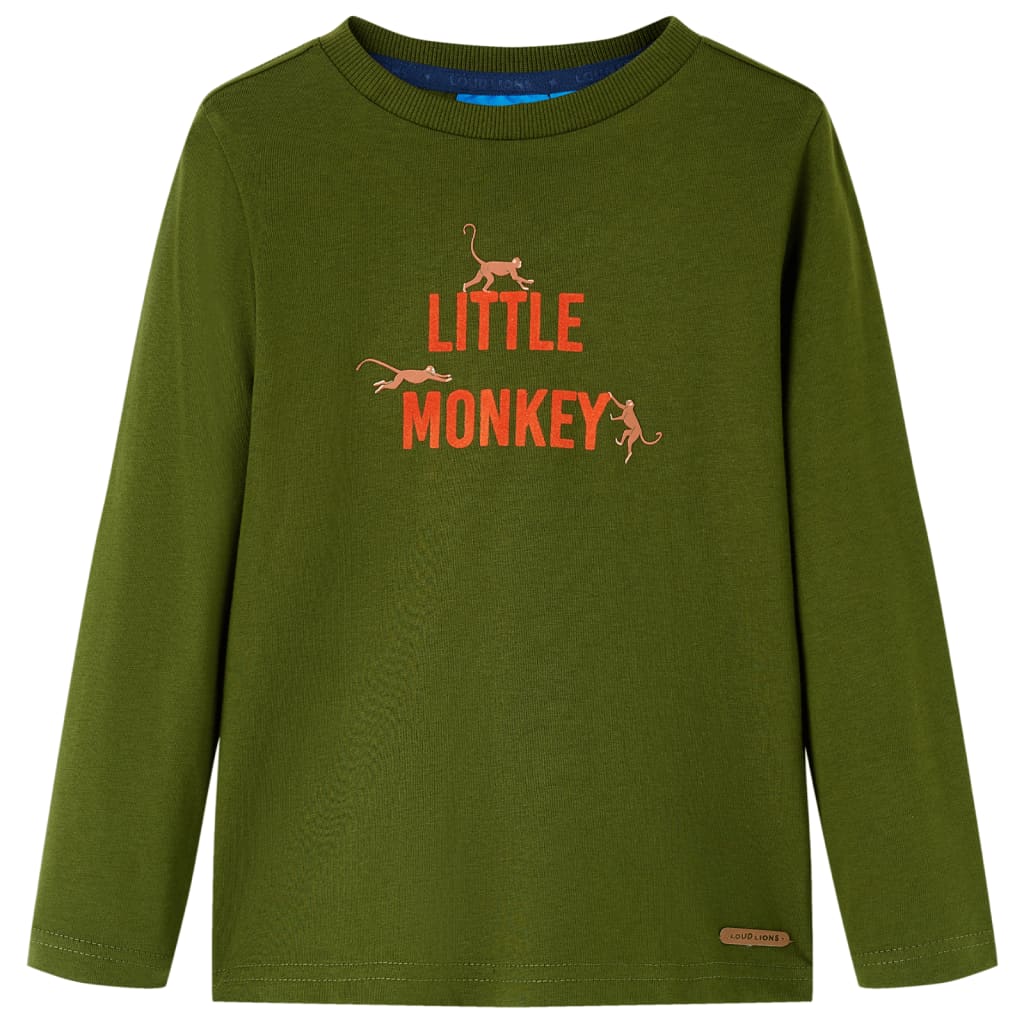Langærmet T-shirt til børn str. 104 kakifarvet