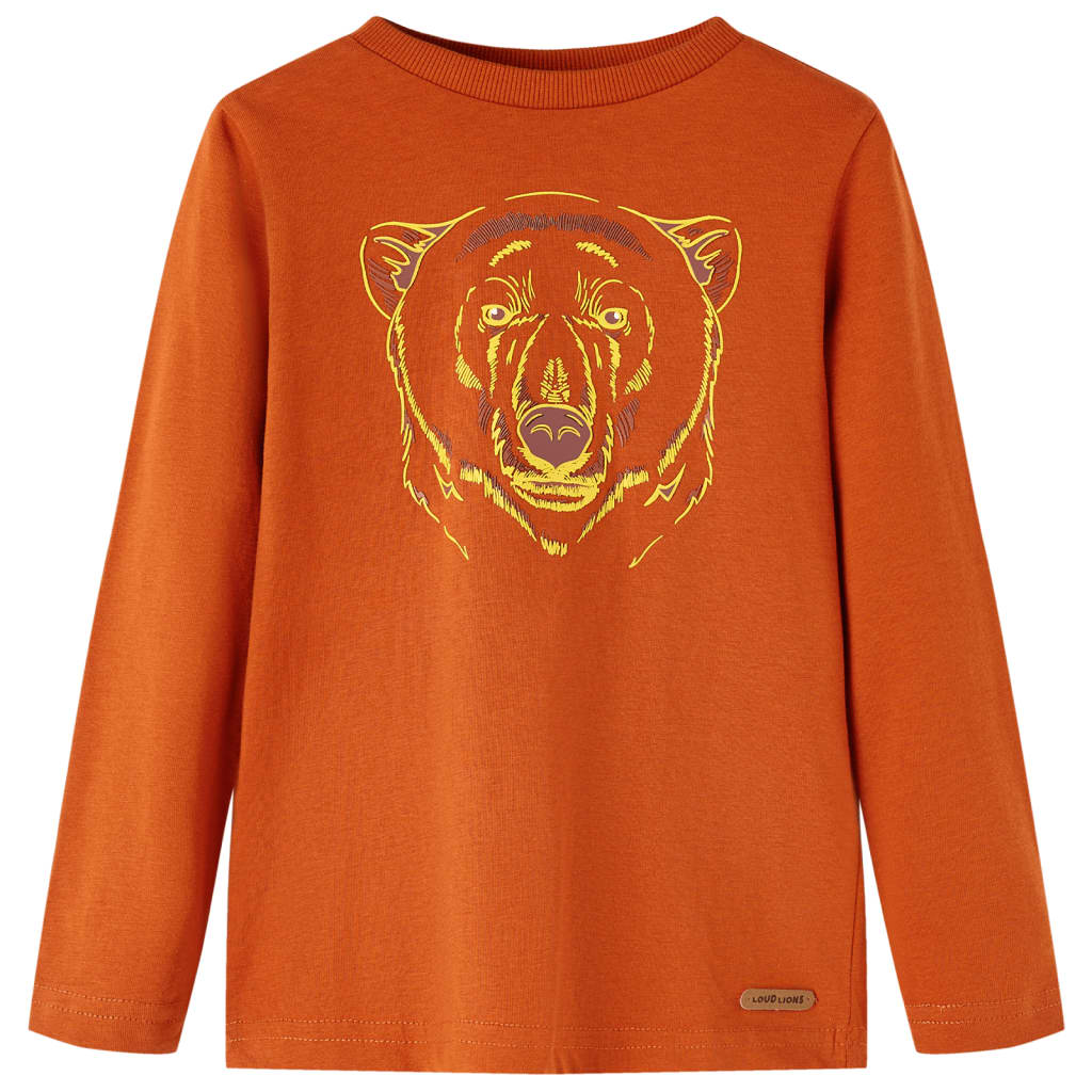 Langærmet T-shirt til børn str. 116 rustfarvet