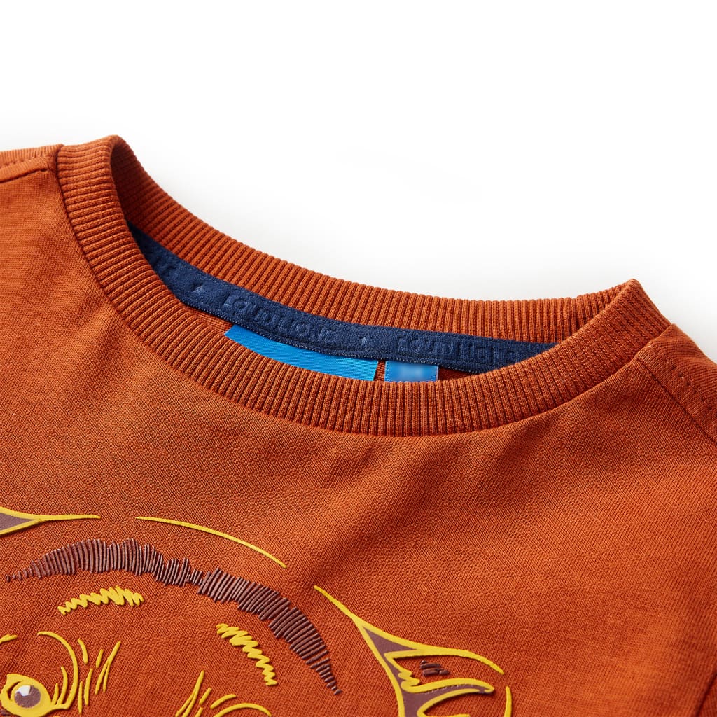 Langærmet T-shirt til børn str. 116 rustfarvet