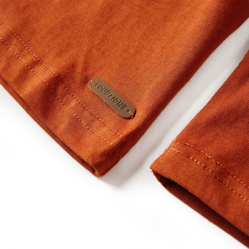 Langærmet T-shirt til børn str. 116 rustfarvet