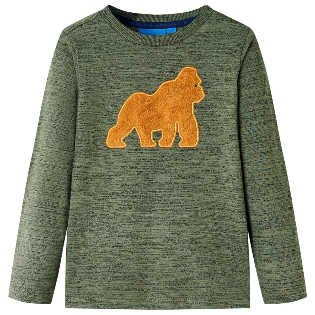 Langærmet T-shirt til børn str. 116 kakimeleret