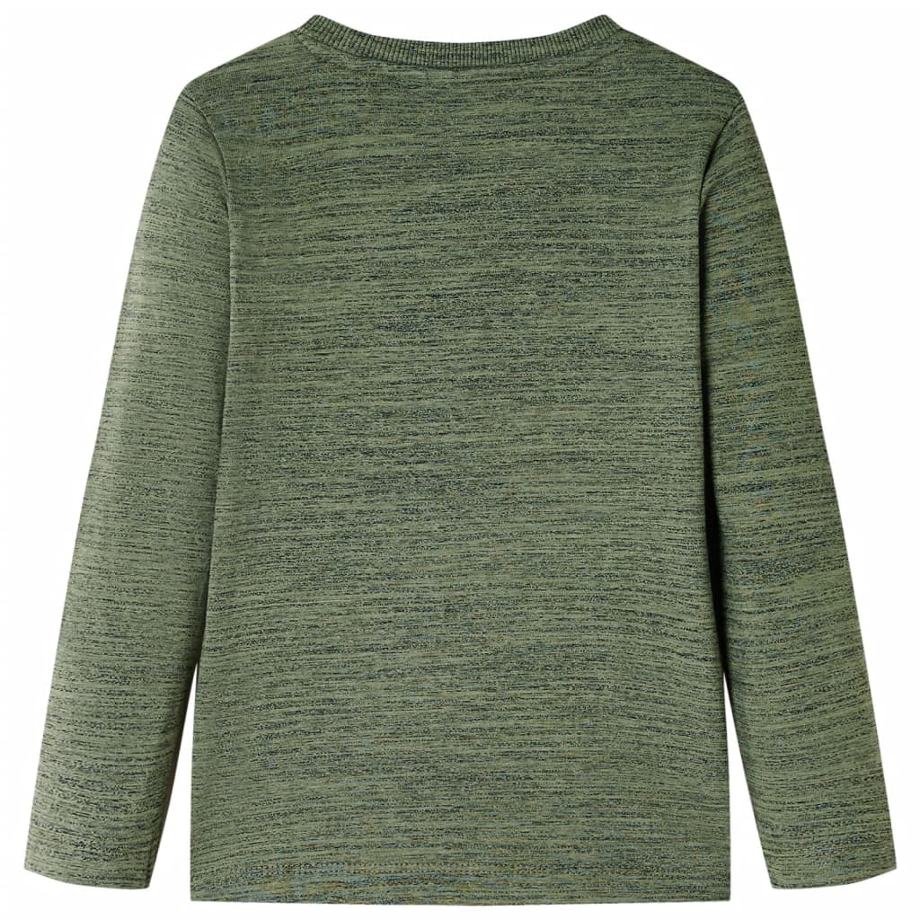 Langærmet T-shirt til børn str. 116 kakimeleret