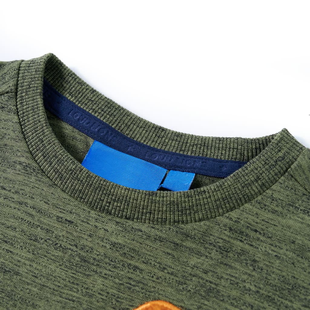 Langærmet T-shirt til børn str. 116 kakimeleret