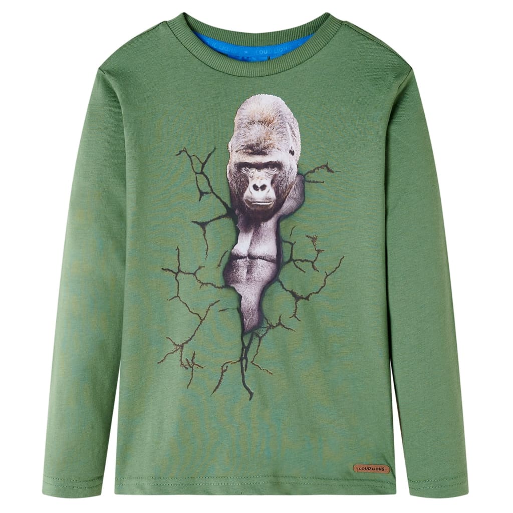 Langærmet T-shirt til børn str. 116 lys kakifarve