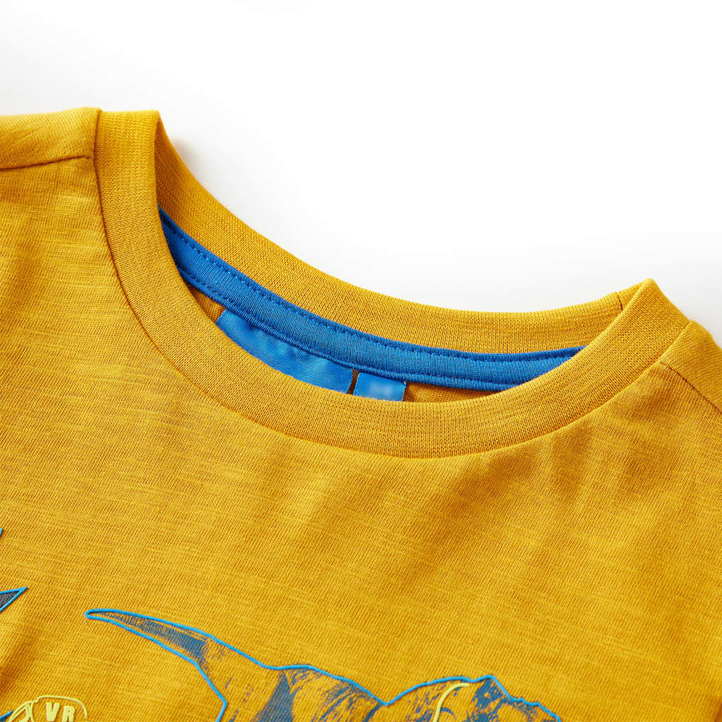 Langærmet T-shirt til børn str. 116 okkergul