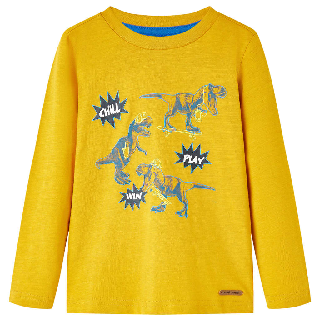 Langærmet T-shirt til børn str. 128 okkergul