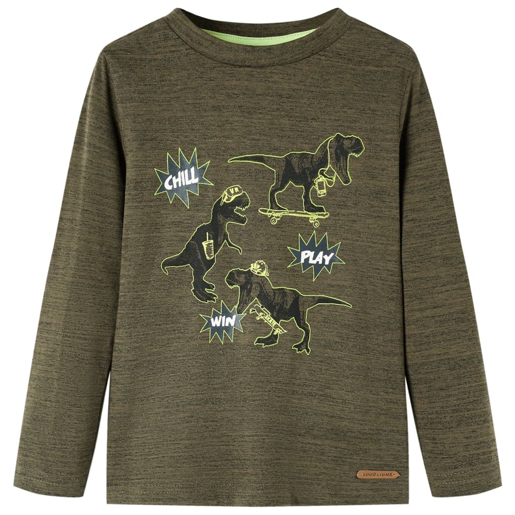 Langærmet T-shirt til børn str. 104 kakimeleret