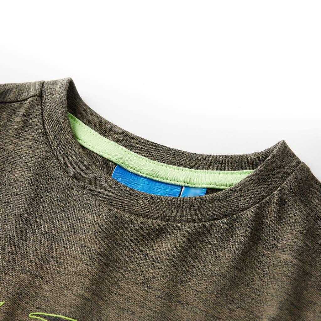 Langærmet T-shirt til børn str. 104 kakimeleret
