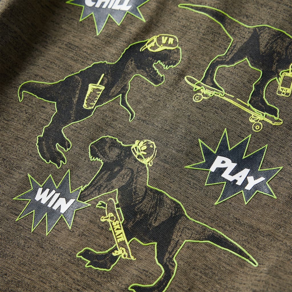 Langærmet T-shirt til børn str. 104 kakimeleret