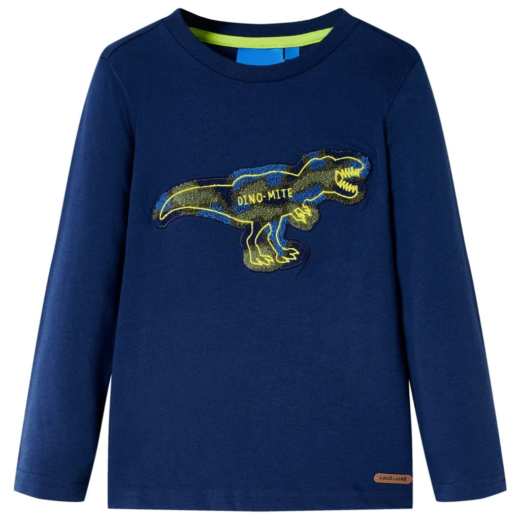Langærmet T-shirt til børn str. 116 marineblå