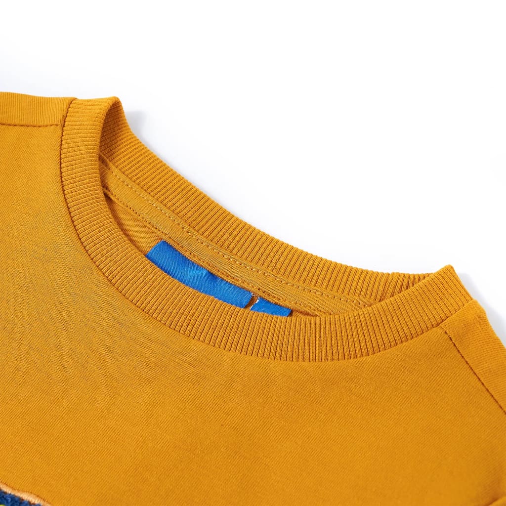 Langærmet T-shirt til børn str. 104 okkergul