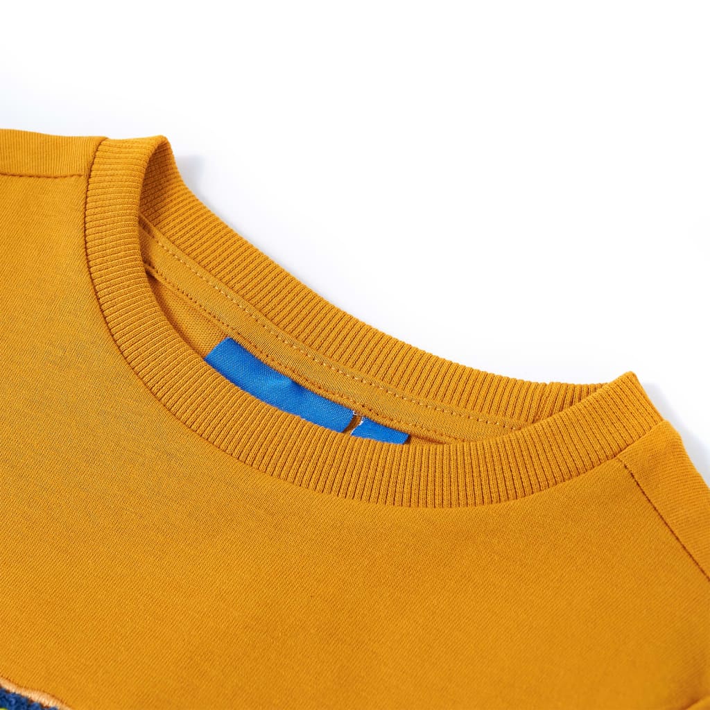 Langærmet T-shirt til børn str. 128 okkergul