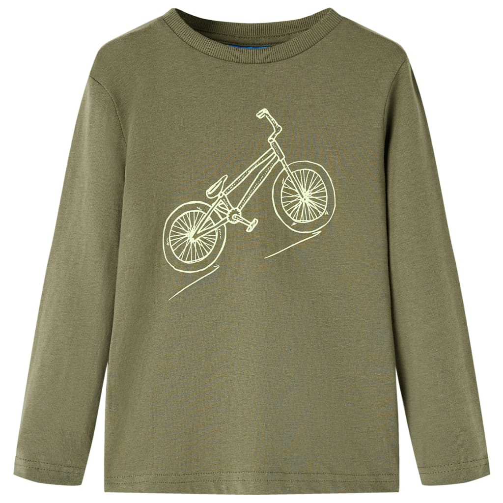 Langærmet T-shirt til børn str. 92 kakifarvet