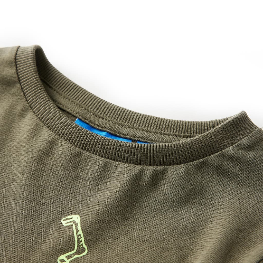 Langærmet T-shirt til børn str. 92 kakifarvet