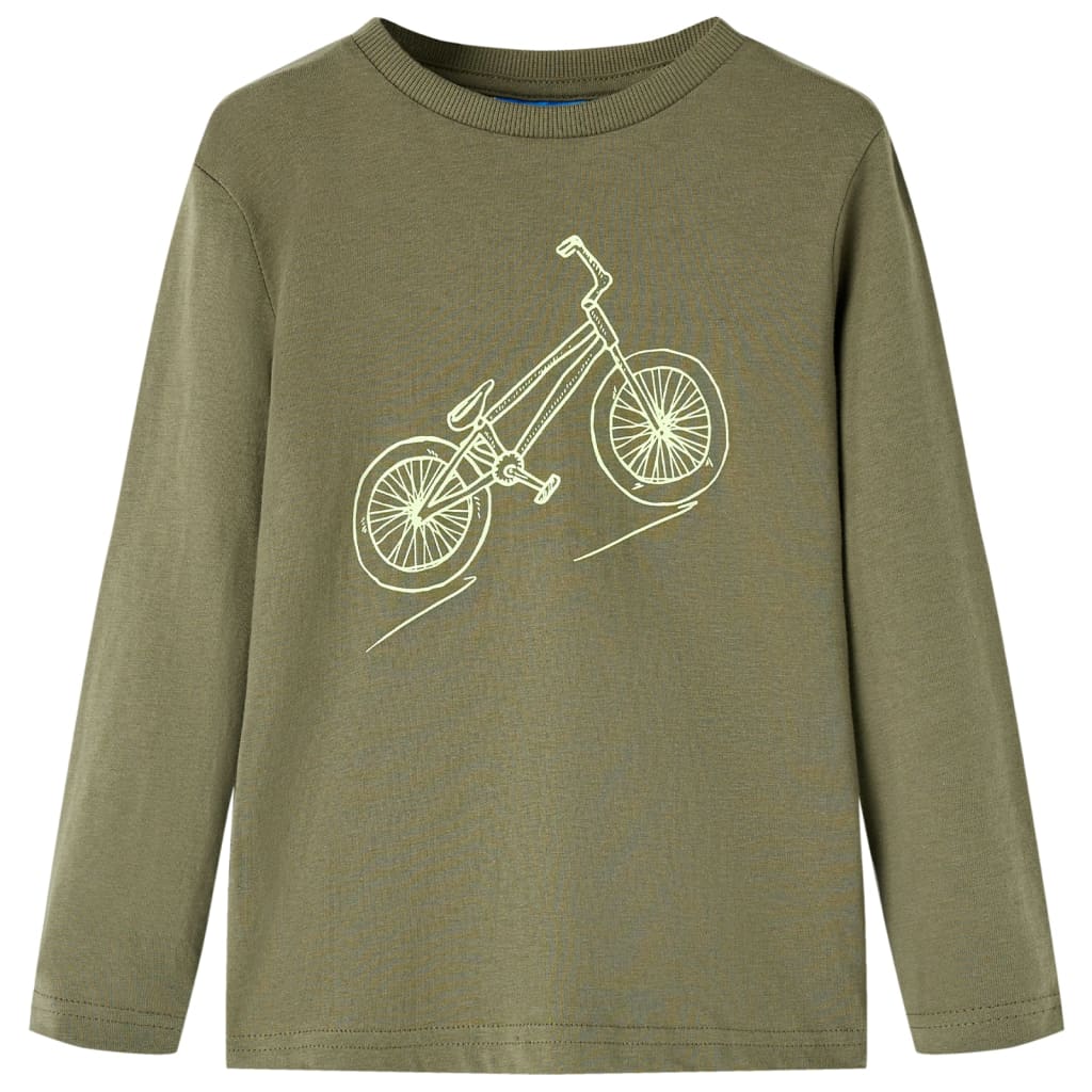 Langærmet T-shirt til børn str. 116 kakifarvet