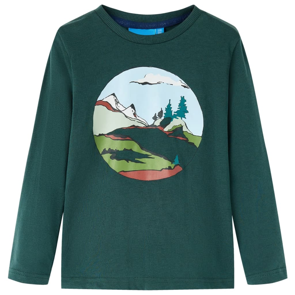 Langærmet T-shirt til børn str. 128 mørkegrøn