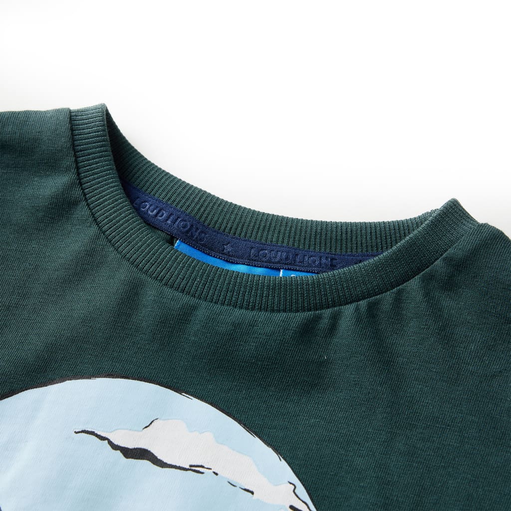 Langærmet T-shirt til børn str. 128 mørkegrøn