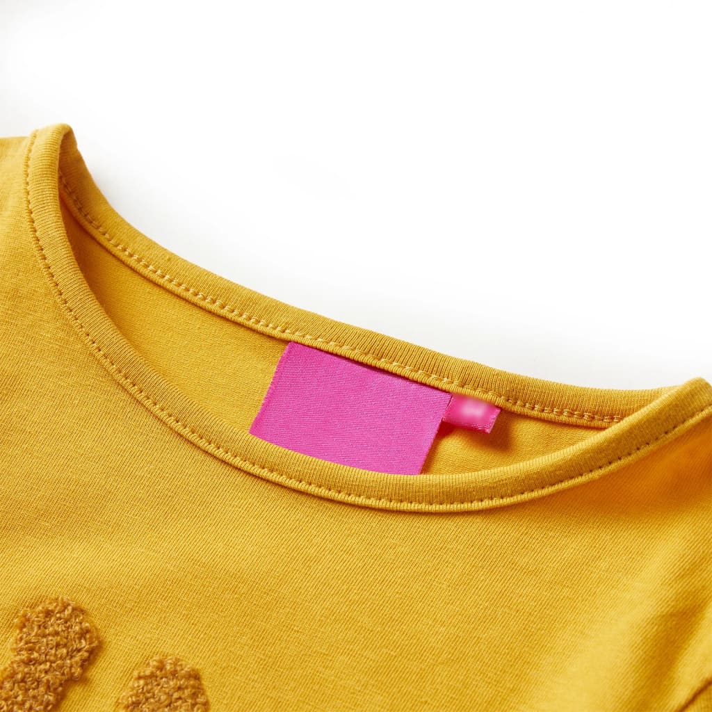 Langærmet T-shirt til børn str. 140 mørk okkergul