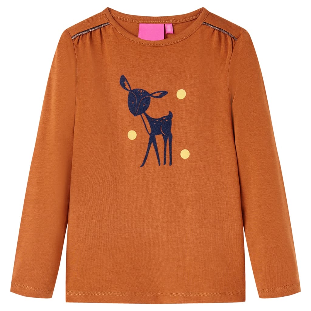 Langærmet T-shirt til børn str. 116 cognacfarvet