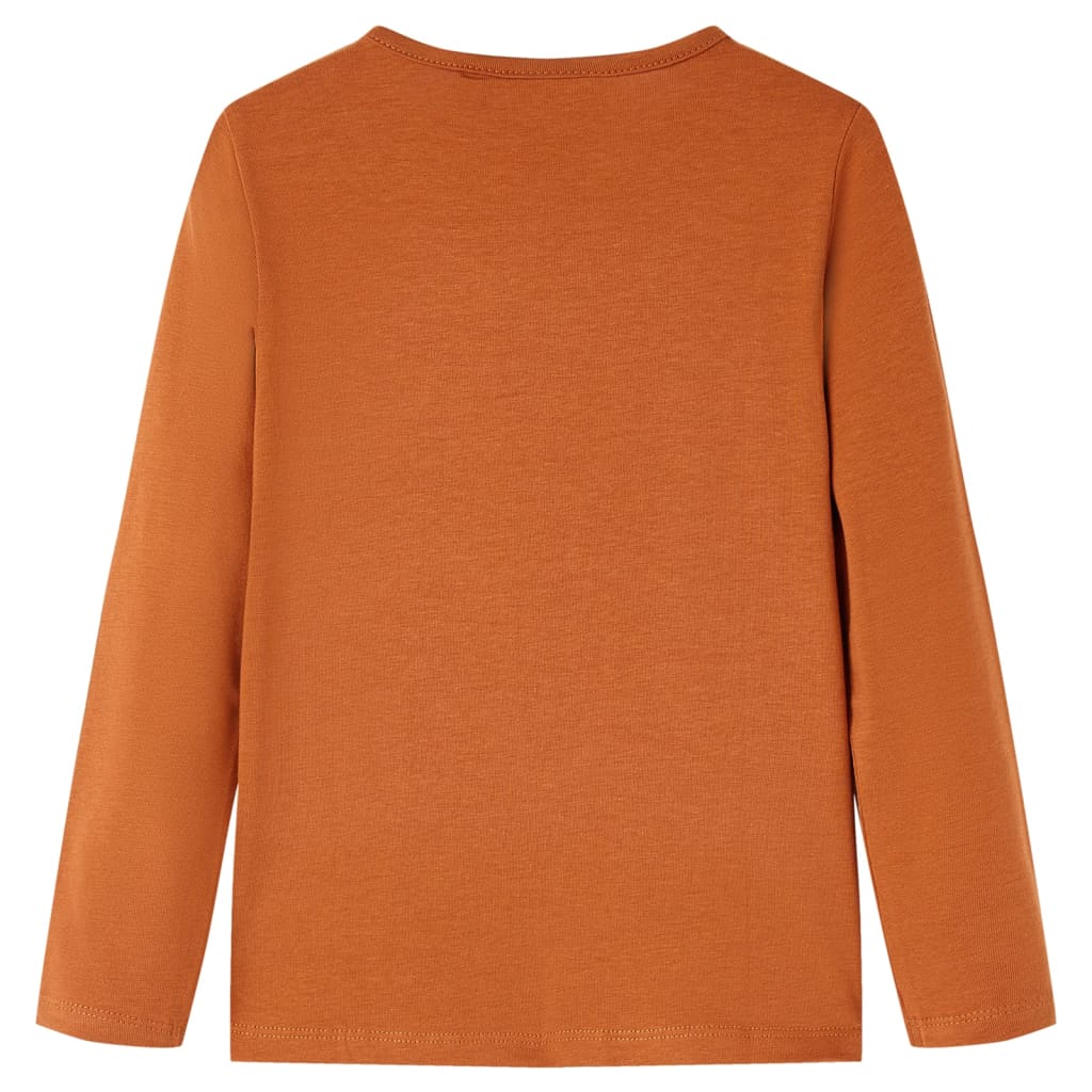 Langærmet T-shirt til børn str. 116 cognacfarvet