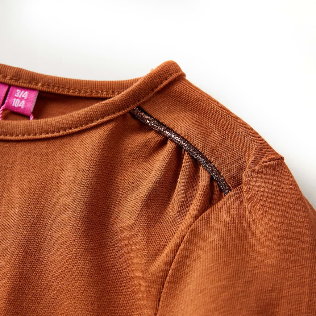 Langærmet T-shirt til børn str. 116 cognacfarvet