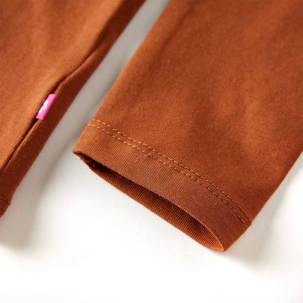 Langærmet T-shirt til børn str. 116 cognacfarvet