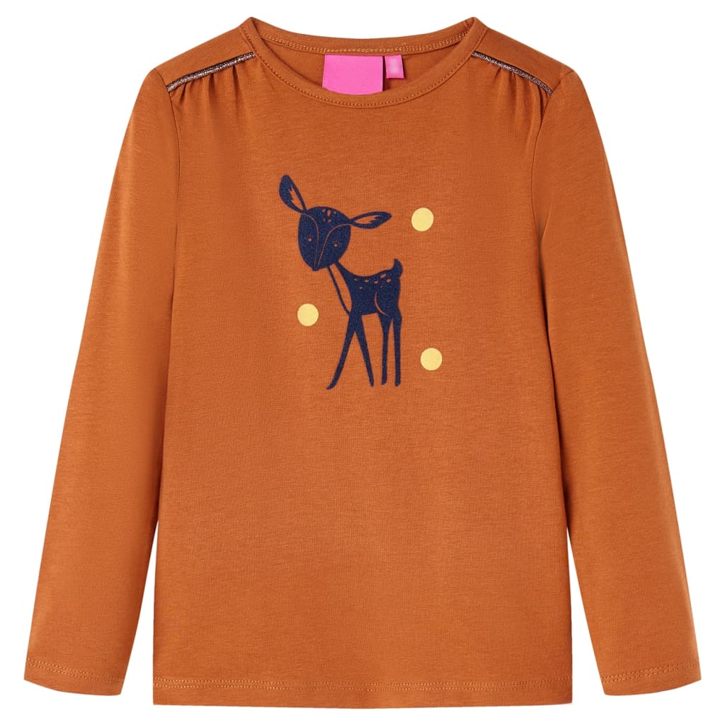 Langærmet T-shirt til børn str. 128 cognacfarvet