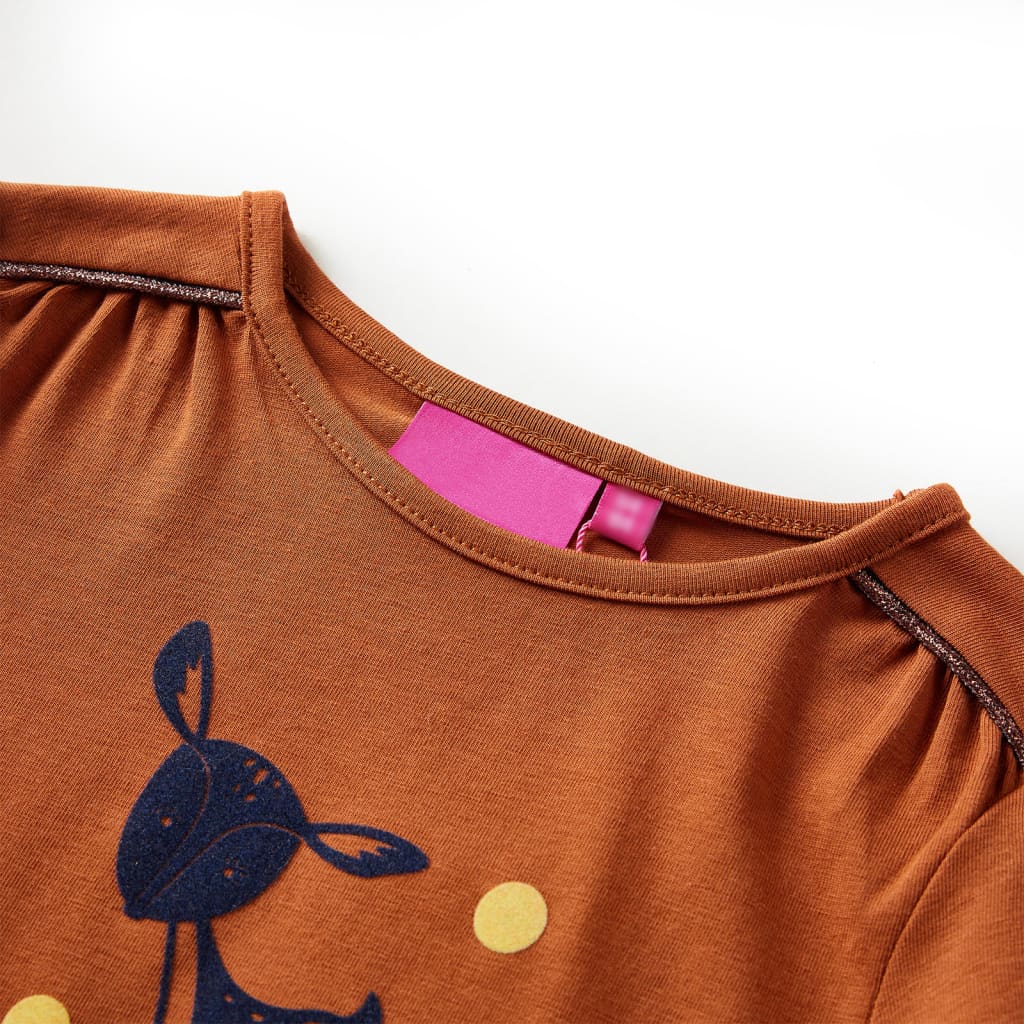 Langærmet T-shirt til børn str. 128 cognacfarvet