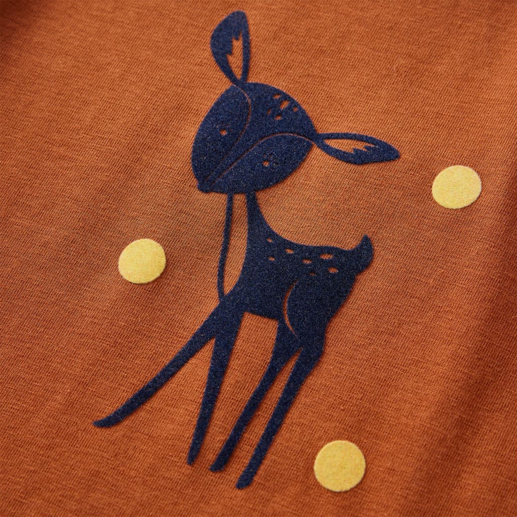 Langærmet T-shirt til børn str. 128 cognacfarvet