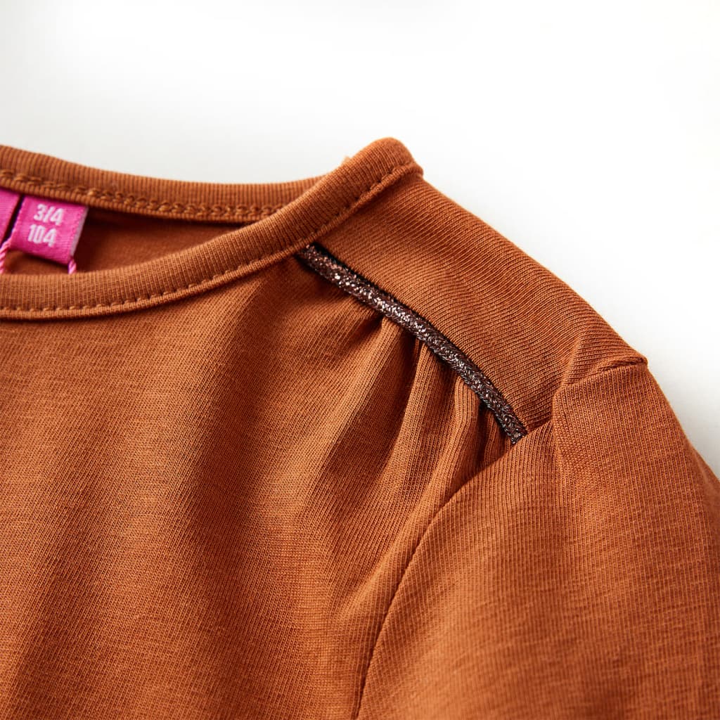 Langærmet T-shirt til børn str. 128 cognacfarvet